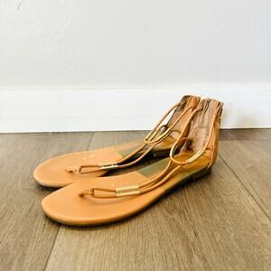 Dolce vita tan flip flop Gladiator sandals gold detail zipper back woman’s 8.5